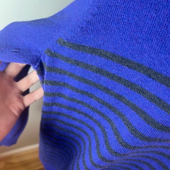 Eileen Fisher Purple Black Stripe Cotton Knit Sweater Sz M Boatneck Fall - Picture 3 of 6